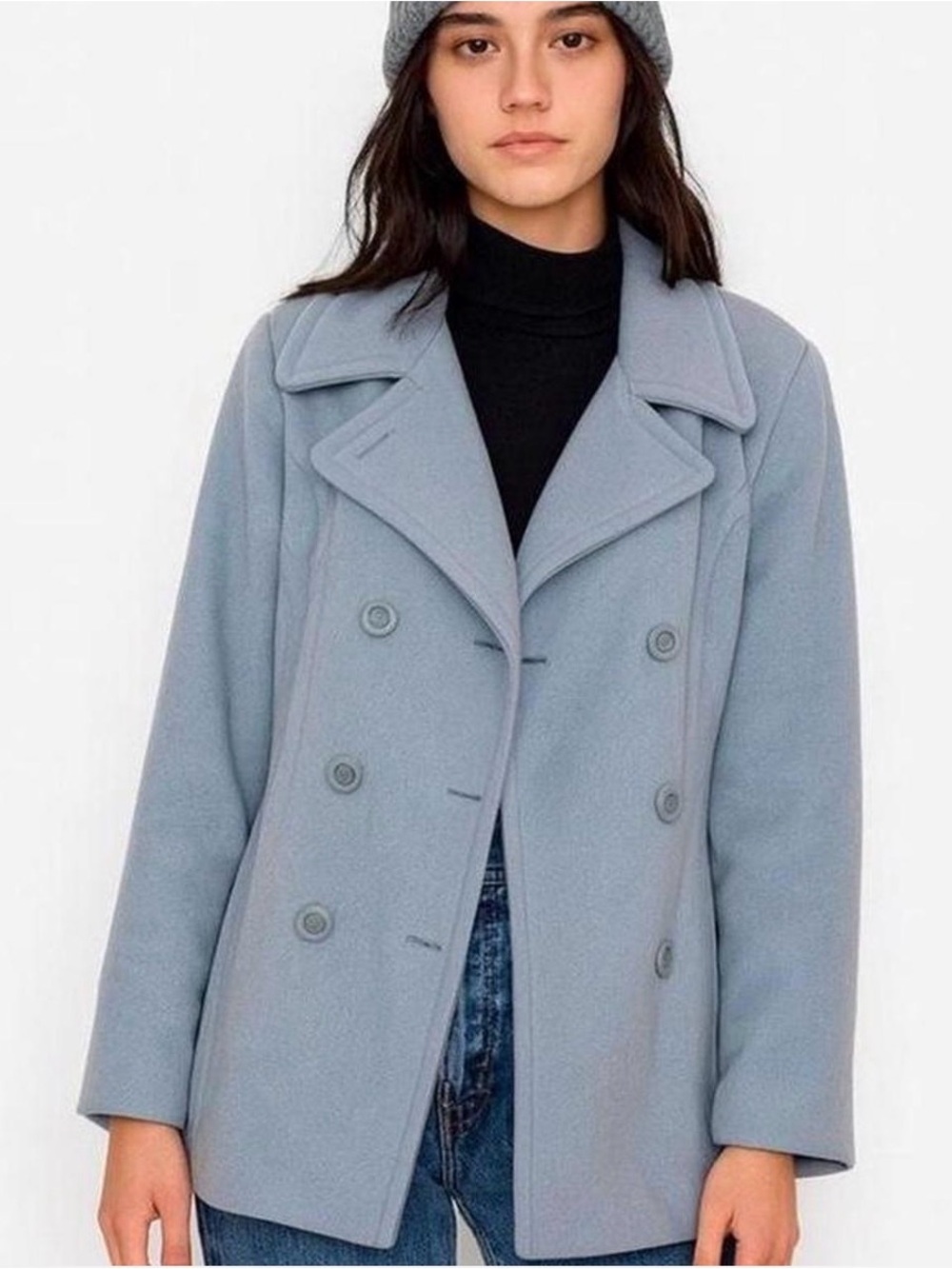 Marvin Richards Powder Blue Double-Breasted Peacoat Wool/Cashmere Size XL